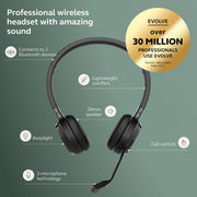 Jabra Evolve 65 TE Wireless Bluetooth Headset, Dual-Ear, Noise-Canceling Mic, 16 Hr Talk Time, Microsoft Teams Certified, Black