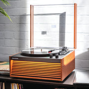 Crosley Dean 3-Speed Bluetooth Turntable with Built-in Speakers, LED Lights, Removable Tapered Legs, Natural Wood