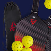 Reebok 7 Piece Pickleball Equipment Set for 2 Players, Fiberglass Paddles with Honeycomb Core, 4 Pickle Balls, Carry Bag, Red, RPKDB213-RED-T30-12