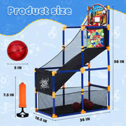 EcoSummer 2-in-1 Kids Basketball Arcade Game Set Height Adjustable Indoor Outdoor Hoop with Dart Board 4 Balls 6 Sticky Balls Ages