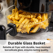 Aria 4Qt Flip Air Fryer with Touchscreen Controls, Borosilicate Glass Basket and Sear Pan, Toxin-Free, Dishwasher Safe, AW1-200