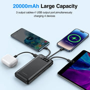 JIUMESS P13-Black 20000mAh Power Bank Portable Charger with Cable
