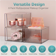 Sorbus Stackable Acrylic Drawers, Clear Plastic Storage Bins, 8-Count, Smooth Sliding with Easy-Grip Handles, Anti-Slip Gel Feet, Customizable Labels