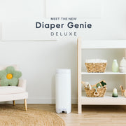 Diaper Genie I000757 Deluxe Infant Diaper Pail, Stainless Steel, White, Includes 9 Easy Roll Bags and Carbon Filter