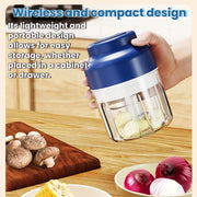 Fazipu Electric Garlic Chopper Mini, 320 ml Capacity, 6 Stainless Steel Blades, Cordless Rechargeable Food Processor, Blue, tunmei073