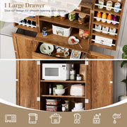 Walsunny Pantry Cabinet, Wooden Food Storage with 4 Doors, 1 Drawer, Adjustable Shelves, Rustic Brown, 67 Inches Tall SHX15530-BR