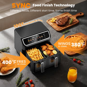 Patbrela 10QT Air Fryer Oven Dual Basket with SYNC Smart Synchronization, Independent Dual Controls, 7 Presets, 1700W, LED Color Display, AF309