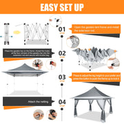 HOTEEL HO-000044-R 12x12 Portable Pop-Up Outdoor Camping Gazebo with UPF50+ Waterproof Canopy, Industrial-Grade Alloy Steel Frame, Dual Vented Roof, Mosquito Netting, Adjustable Height, Beige