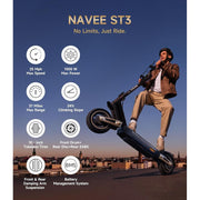 NAVEE ST3 Electric Scooter, 1000W Motor, 25 MPH Top Speed, 37.5 Mile Range, Dual Suspension, 10-Inch Tubeless Tires, Foldable Design