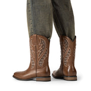 Bruno Marc Men's Cowboy Boots, Durable Classic Slip-On Western Style, Brown Embroidered, Ankle-High, Slip-Resistant Sole