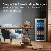 TCL Beverage Cooler, 1.8 Cu Ft, Single Zone, 50 Can Capacity, Black with Stainless Steel Trim, Tempered Glass Door, Adjustable 38-50F, LED Lighting, TRV050FAS