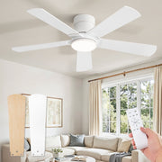 Zardon Ceiling Fan, 42in Flush Mount, 6 Speeds, Remote Control, Multi-Color LED Light, White Blades, Modern Indoor, F-XS42BK-1X01