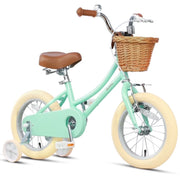 Glerc Girls Retro Vintage Style Bicycles with Basket Training Wheels and Bell, Mint Green, 14