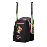 Louisville Slugger Party Animals Powerized Stick Baseball Backpack, Black and Neon Pink, Holds 2 Bats, Model WB5763701