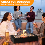 East Flame Tabletop Fire Pit, Portable Rectangular Propane Fireplace with 360 Tempered Glass, 2000 BTU, Black - Steel Base