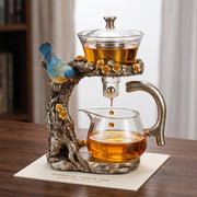 Dedrfuc Kungfu Magic Tea Set, Glass Magnetic Teapot with Semi-Automatic Water Guide, Heat-Resistant Borosilicate Glass Infuser, 6 Handle Cups