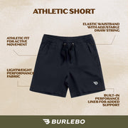 Burlebo Men's Athletic Shorts, Heather Black Retro Duck Camo, Large, 4-Way Stretch, Moisture-Wicking, Lightweight Performance