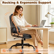 HeroSet Leather Office Chair, Ergonomic Desk Chair with Lumbar Support, Soft Headrest, Thick Seat Cushion, Black, HS-9144D-BK