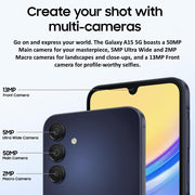 Samsung Galaxy A15 5G A Series Dual SIM Cell Phone, Blue Black - Verizon