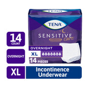 TENA Sensitive Care Overnight Incontinence Underwear for Women, Comfort Fit, White, X-Large 39-52in, 14 Count, 54352