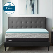 Lucid Memory Foam Mattress Topper, 2-Inch Cooling Gel and Aloe Infused Plush, Queen, Blue