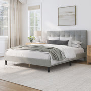 Mainstays 3037-500 Hillside Square Tufted Upholstered Queen Platform Bed, Light Gray Fabric