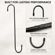 RYLZX 6 Pack 12 Inch Large Heavy Duty Iron S Hooks, Black Rubber Caps, Multipurpose Hanging Hooks - Material: Iron