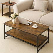 Dowellia 3-Piece Coffee Table Set, Rustic Brown Wood Tops, Black Metal Frame, Includes 1 Rectangular Coffee Table & 2 Square End Tables - Easy Assembly