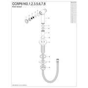 Kingston Brass Concord Kitchen Faucet Side Sprayer, Antique Brass, 60-Inch Hose, One-Touch Button, CCRP61K3