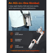 Insta360 Flow Creator Kit Smartphone Gimbal with AI Tracking, 3-Axis Stabilization, Integrated Selfie Stick, All-Purpose Tripod, Portable Foldable, Snow White, CINSABBACW