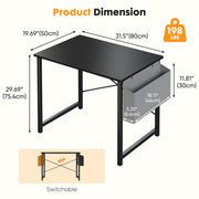 Concetta 31 Inch Computer Writing Desk with Black Steel Frame, Cedar Wood Top, Storage Bag and Headphone Hook WMCOBE-FH-GDZ-24BD-31BK-HY