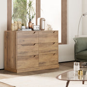 Homfa HOS-PB-210 6 Drawer 42.5'' W Double Dresser, Modern Handless Wood Storage Cabinet, Rustic Brown