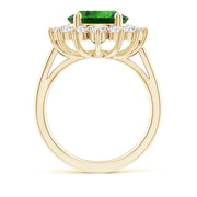 Zuwelria 5.95 Ct Oval Cut Green Emerald Gemstone Diamond Ring for Women, 18K Yellow Gold Plated Sterling Silver, Size 7