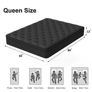 Zekbip 12DZ-KING 12 Inch Hybrid Mattress with Cooling Gel Memory Foam and Individually Wrapped Pocket Coils, Medium Firm, Queen