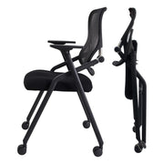 BROBRIYO BRY-001-01 Stackable Folding Chair with Ergonomic Mesh Back, Padded Cushion, Padded Armrests, 360 PU Wheels, Metal Frame, Black