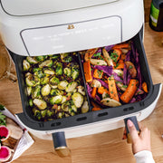 Made By Gather Beautiful 9 Qt TriZone Dual Basket Air Fryer with EverGood Ceramic Nonstick Coating, Touchscreen Control, White Icing, 1200W, 29063