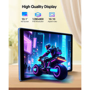 FITIFUN Android 14 Tablet, 10 Inch HD Display, 4GB RAM, 32GB Storage, 1TB Expandable, Quad-Core Processor, WiFi, Dual Cameras, Blue