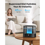 DREO Cool Mist Ultrasonic Humidifier, 1.06 Gallon Tank, 32H Runtime, 3 Mist Levels, Digital Display, Night Light, Black, DWHM10