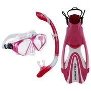 U.S. Divers Cozumel TX Mask, Proflex FX Fins, and Island Dry Snorkel Combo Set - Grey/Berry - L