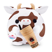 ZURU Snackles Series 2 Bonnie the Cow Plush Toy with Licensed Kung Fu Bubble Tea Accessory, Ultra Soft Polyester, 8 Inch Collectible Stuffed Animal