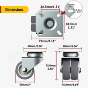 Holkie 2 Inch Swivel Plate Casters Set of 4, Heavy Duty TPR Twin Wheels, Total Capacity 880 lbs, Grey, PBSL2HHH