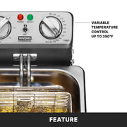 Waring Commercial Electric Deep Fryer, Stainless Steel, 10 lb Capacity, 1800W, 120V, Includes 3 Stainless Steel Baskets, 30-Minute Timer, Variable Temperature Control up to 390F, WDF1000
