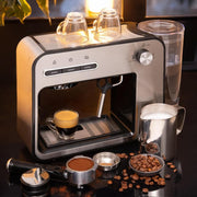 Mixpresso Professional Espresso Machine, 15-Bar Pump, 1450W Fast Heating, Milk Frother Steam Wand, Double-Cup Splitter, 37oz Water Tank, Stainless Steel