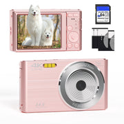 KEEPBERRY 4K Compact Digital Camera, 44MP Sensor, 16x Optical Zoom with Auto Focus, Lightweight Pink, 64GB Memory Card
