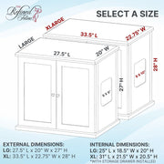 The Refined Feline Cat Litter Box Enclosure Cabinet, Premium Oak Veneer, Extra-Large, White, Adjustable Levelers, Sliding Storage Drawer, Ventilation Slots