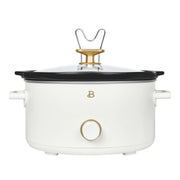 Beautiful 19973 8 Qt Manual Slow Cooker with Removable Ceramic Pot, 3 Heat Settings, Steel Lid Holder, White Icing