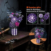 Honchoes Flowers Bouquet Building Set with Vase, 1549 Pieces, Dark Color Palette Black Purple Blue, Durable Plastic, Adult Creative Home Office Decor