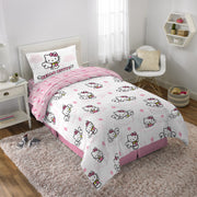 Sanrio Hello Kitty Kids 6 Piece Reversible Comforter Bed in a Bag, Pink, Queen, Polyester Microfiber, 7C363C