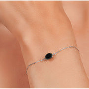Gem Stone King 925 Sterling Silver Black Onyx Solitaire Bracelet for Women (0.70 Cttw Oval Cut 7X5MM Gemstone Birthstone Fully Adjustable up to 9 I
