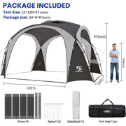 Yuyuanxiang Easy Beach Tent Canopy, 12x12ft Waterproof Polyester with UPF 50+ Sun Protection, Detachable Silver-Coated Side Walls, Stability Poles, Ground Pegs, Gray, UNC-1212-GY
